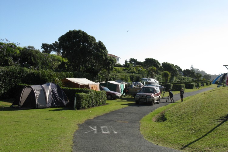 Powered sites with tents and caravans under shade trees