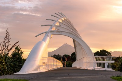 Lake Rotomanu and Te Rewa Rewa Bridge at sunset